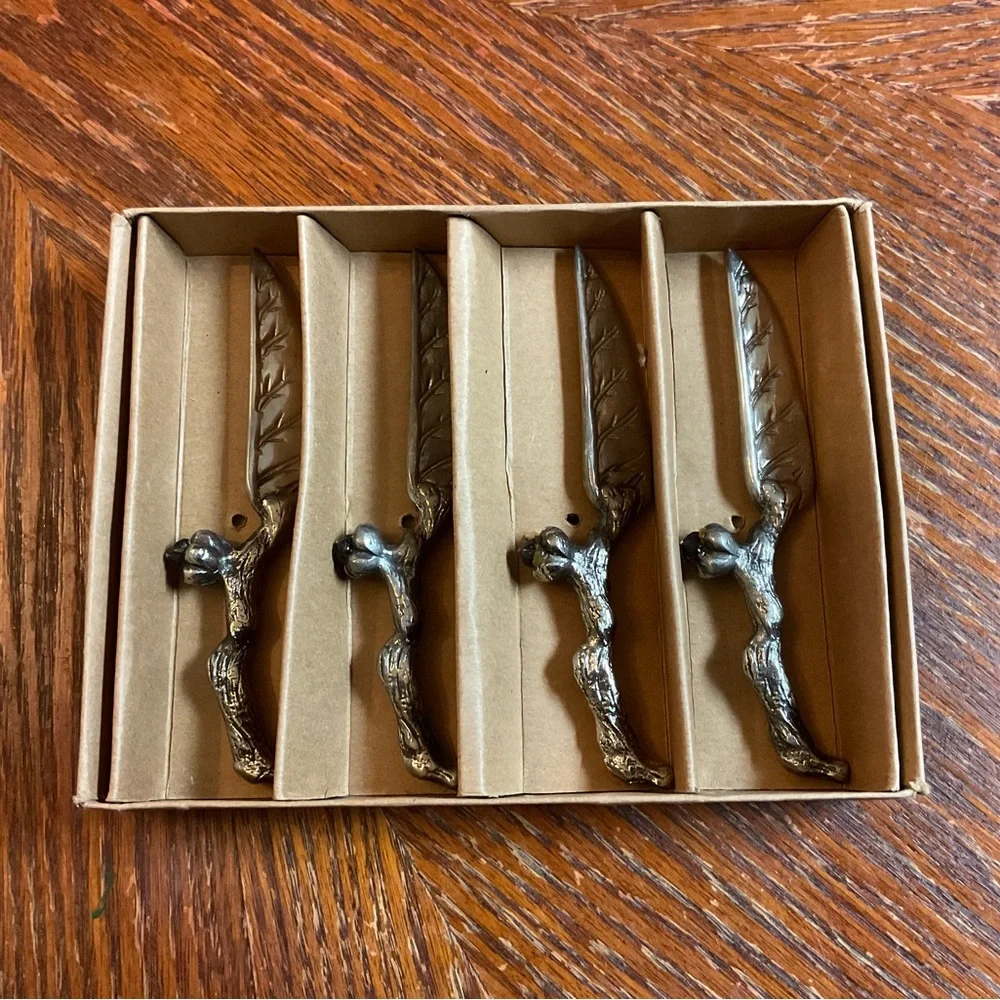Vintage Bombay Beautifully Crafted Branch & Acorn Silver Cheese Knives!